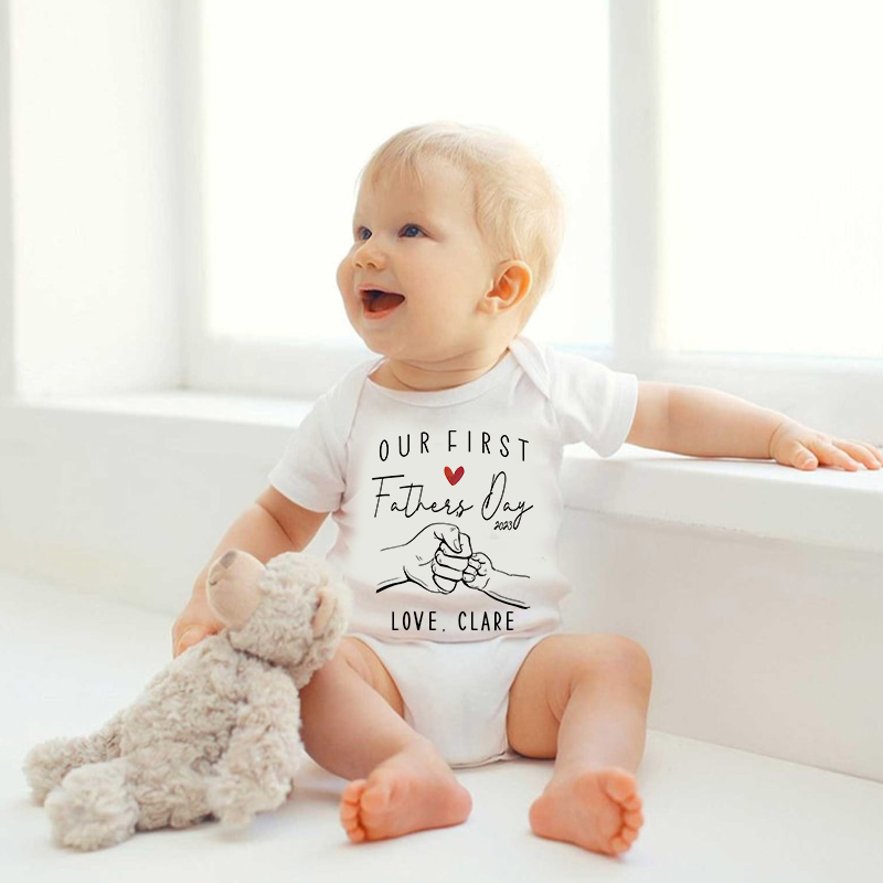Personalized Our First Father's Day Baby Cozy Onesie| BBcloth2232