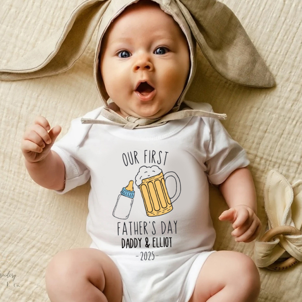 Personalized Funny Our First Father's Day Cozy Onesie| BBcloth2221
