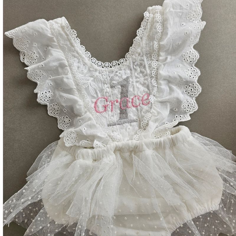 Personalized Baby Girl 1st Birthday Embroidered Romper| BBCloth87