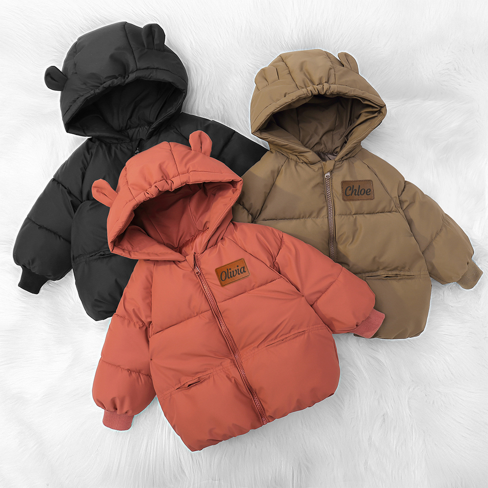 Personalized Kids Winter Thicken Warm Leather Hooded Jacket| Cloth204