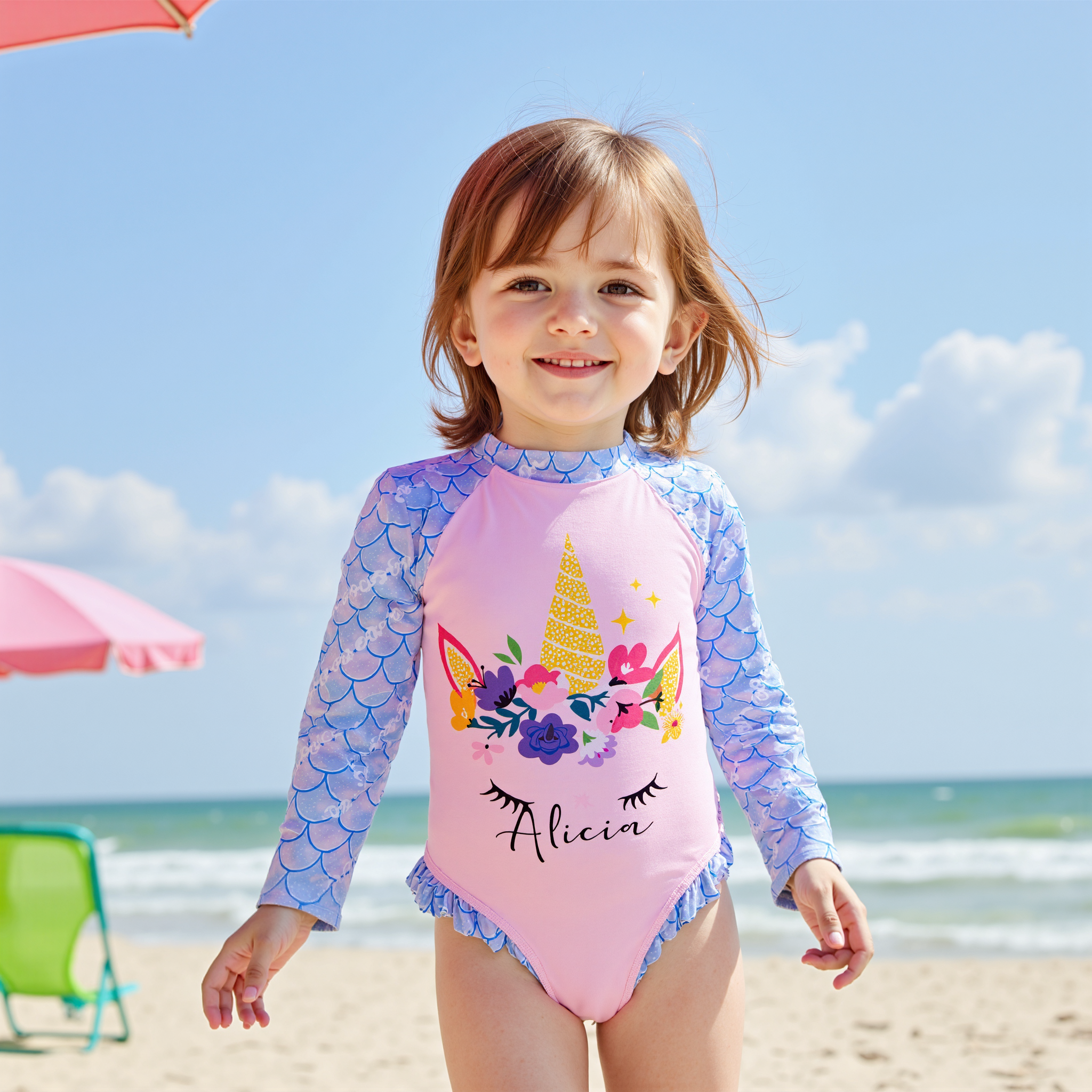 Personalized Girl Unicorn Sun Protection Swimsuit| Swimsuit05