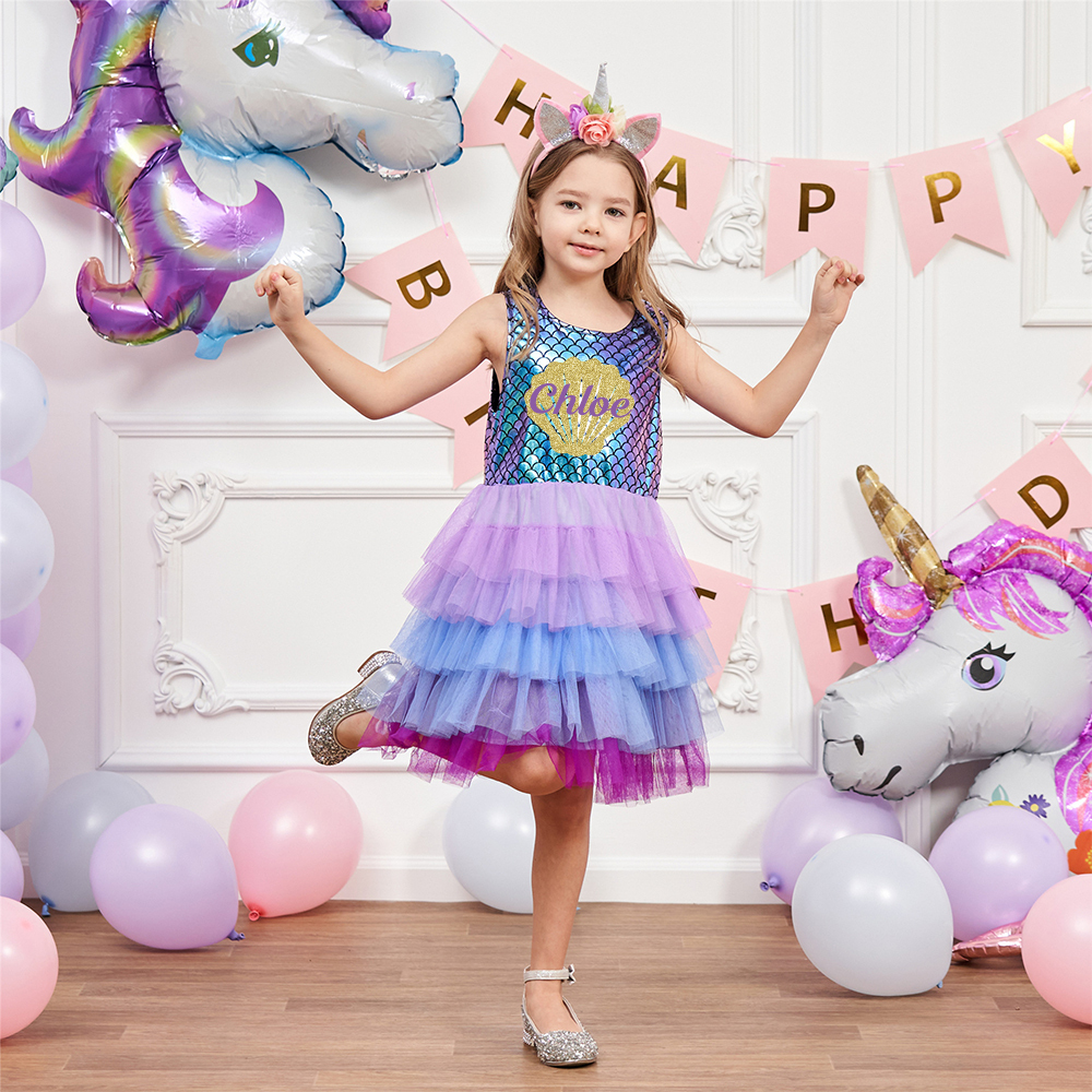 Personalized Girl Mermaid Birthday Cake Dress| Dress15
