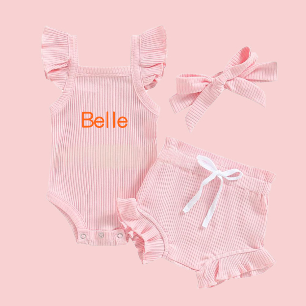Personalized  3PCS Baby Girl Causal Ribbed Bodysuit Set| BBCloth91
