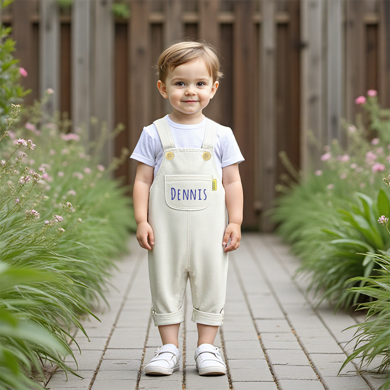 Personalized Kids White & Blue Denim Cozy Overalls| Pants18