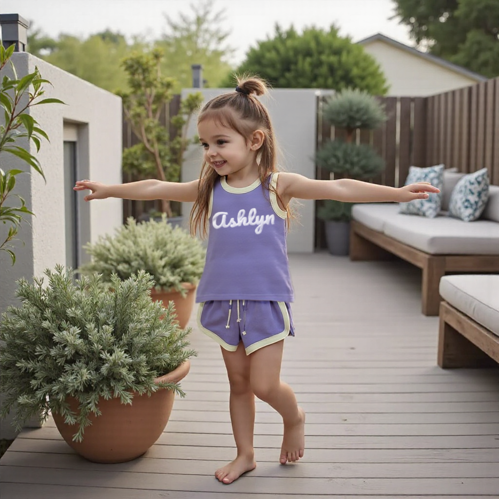 Personalized Kids Puff Name Toddler Summer Shorts Set| Cloth225