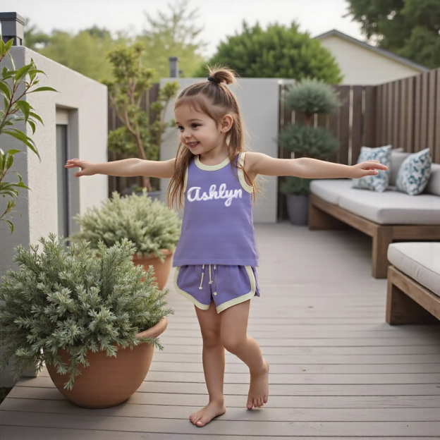 Personalized Kids Puff Name Toddler Summer Shorts Set| Cloth225