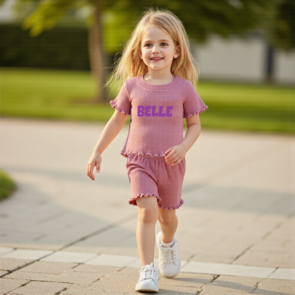 Personalized Girl Summer Ribbed T-Shirt and Shorts Set| Cloth230