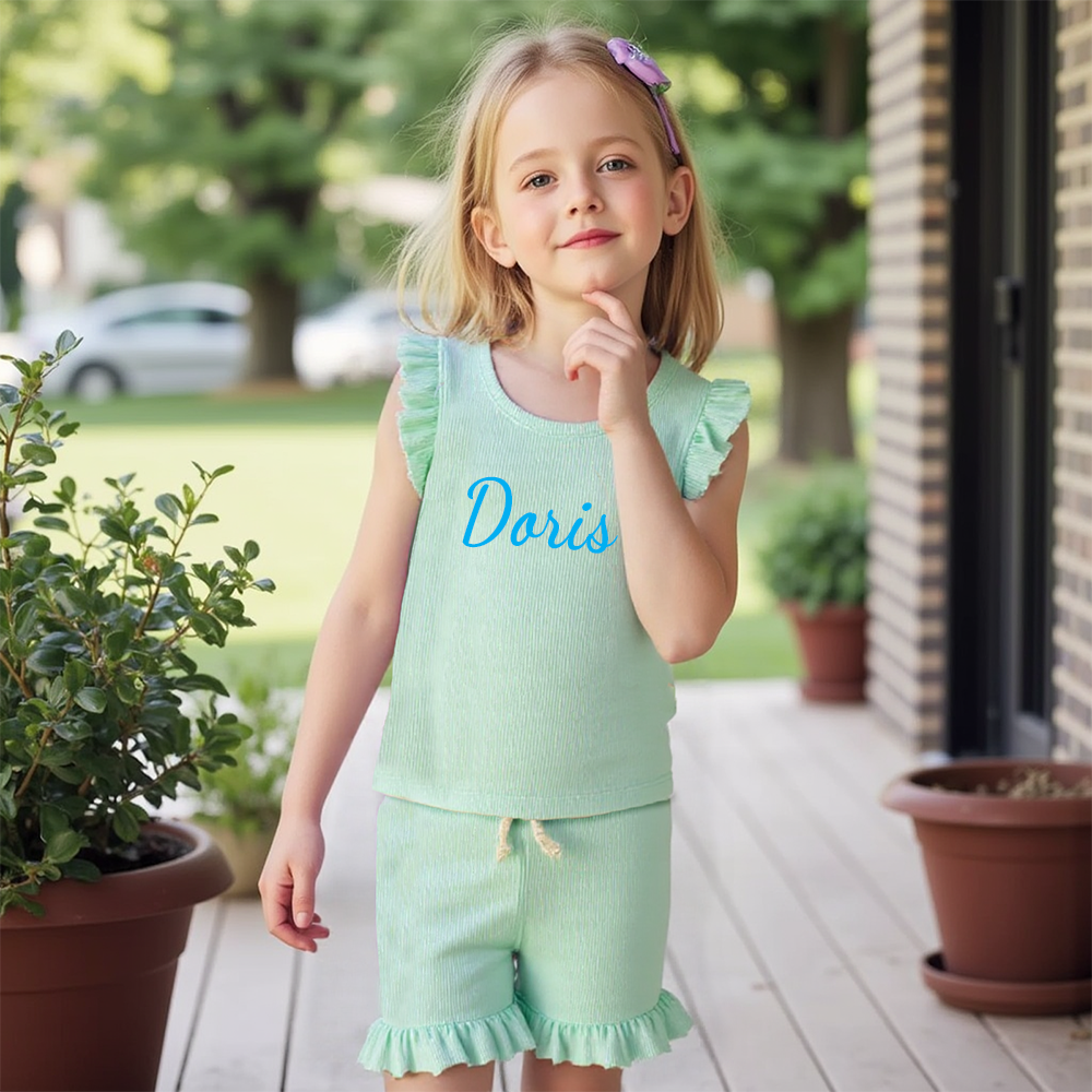 Personalized Girl Summer Ruffle T-Shirt and Shorts Set| Cloth231
