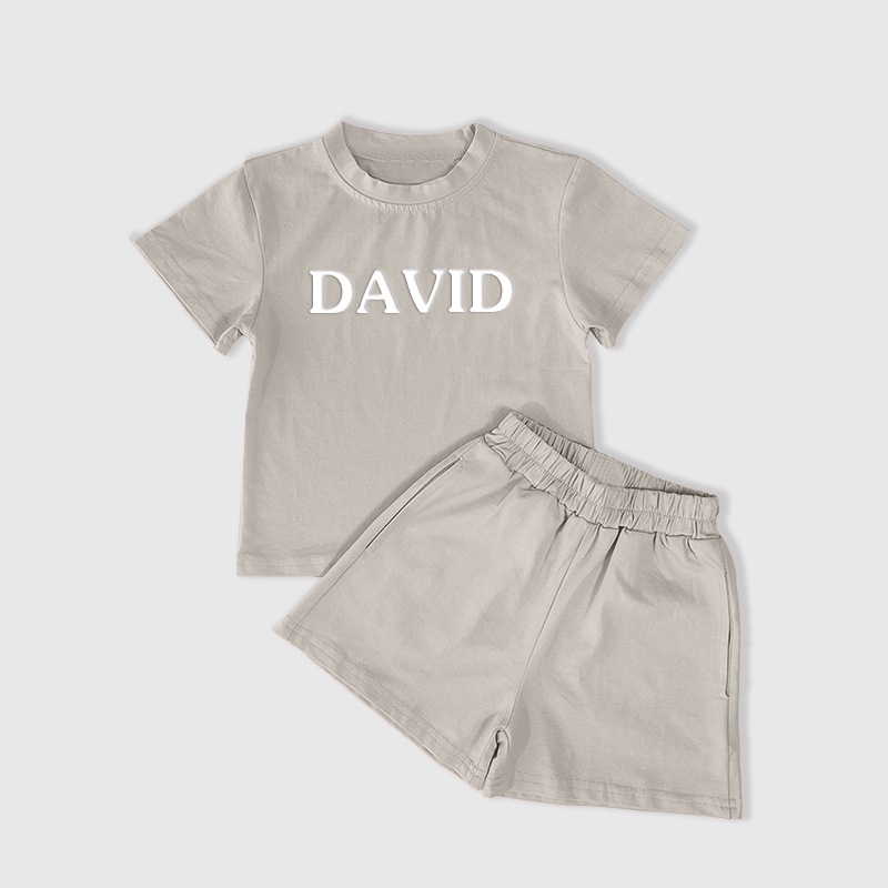 Personalized Kid Summer Puff Name T-Shirt and Shorts Set| Cloth232