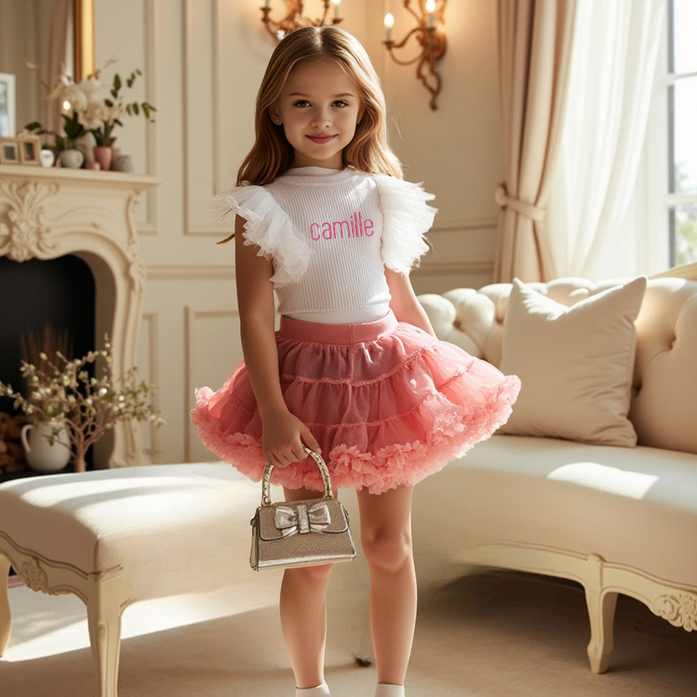 Personalized Girl Mesh Flying Sleeve T-shirt TUTU Skirt Set| Cloth236