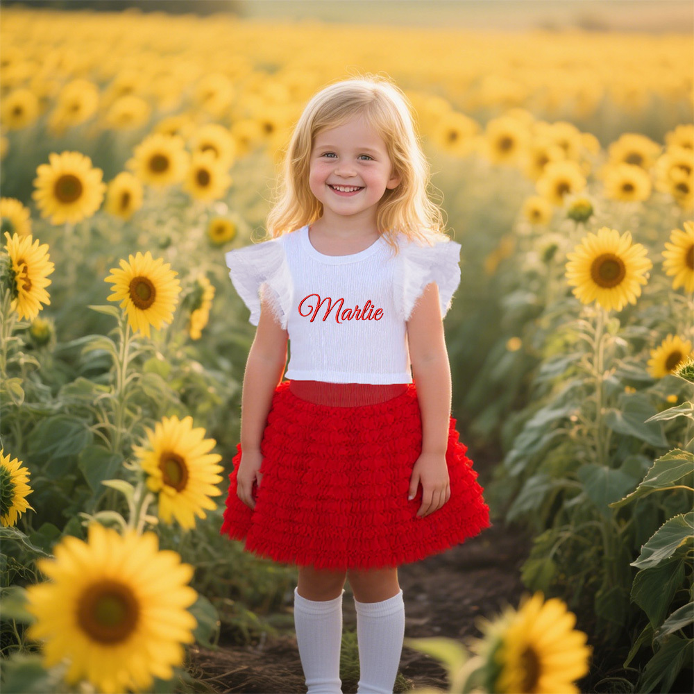 Personalized Girl Embroidered Ruffle Flutter Sleeve Tutu Set| Cloth237