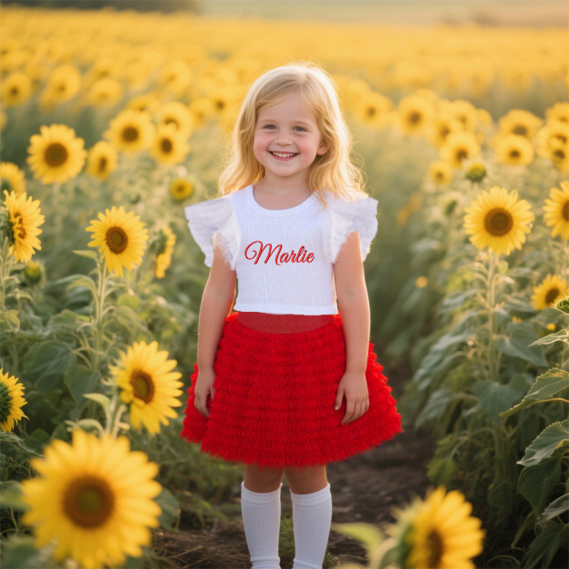 Personalized Girl Embroidered Ruffle Flutter Sleeve Tutu Set| Cloth237