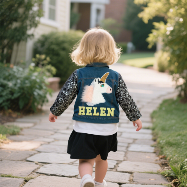 Personalized Kids Unicorn Hand Patch Denim Jacket| Cloth238