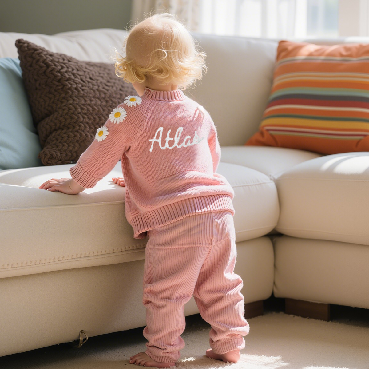 Personalized Baby Hand Embroidered Daisy Cardigan| Cloth241