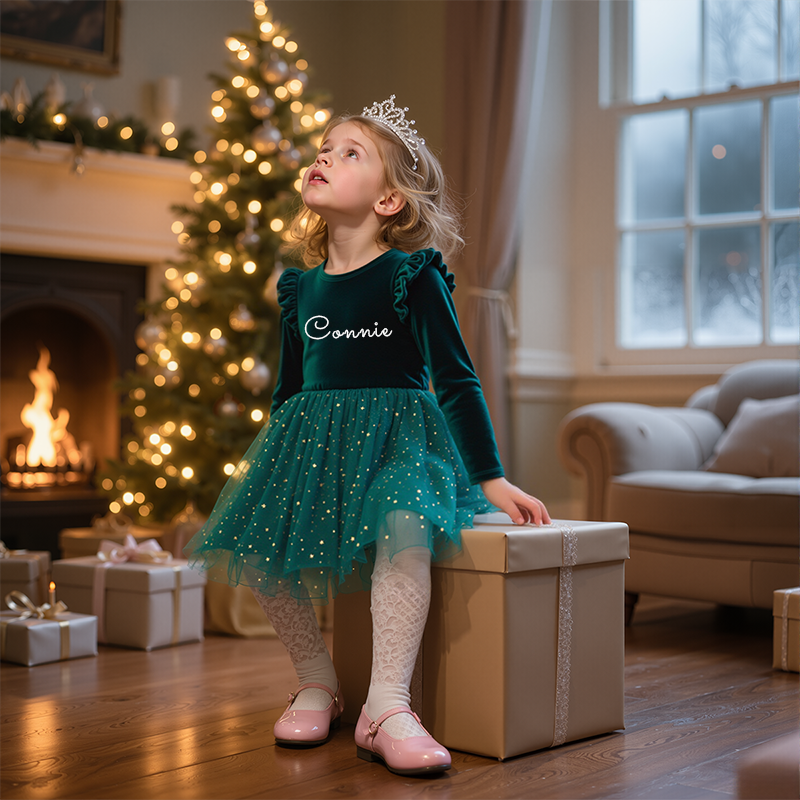 Personalized Gir Long-Sleeved Ruffled Princess Dress| Dress26