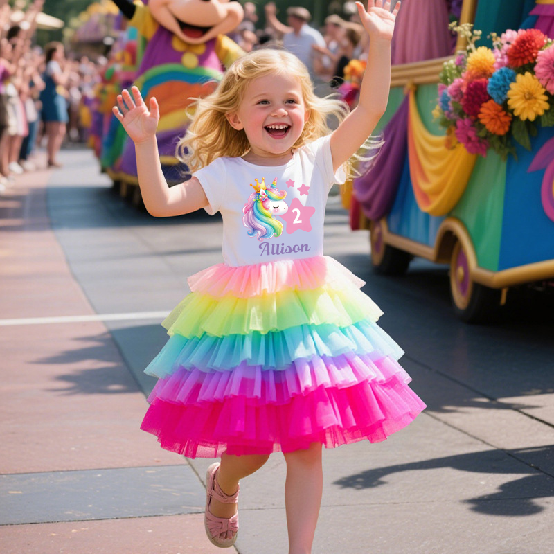 Personalized Gir Birthday Rainbow Mesh Cake Dress| Dress2502
