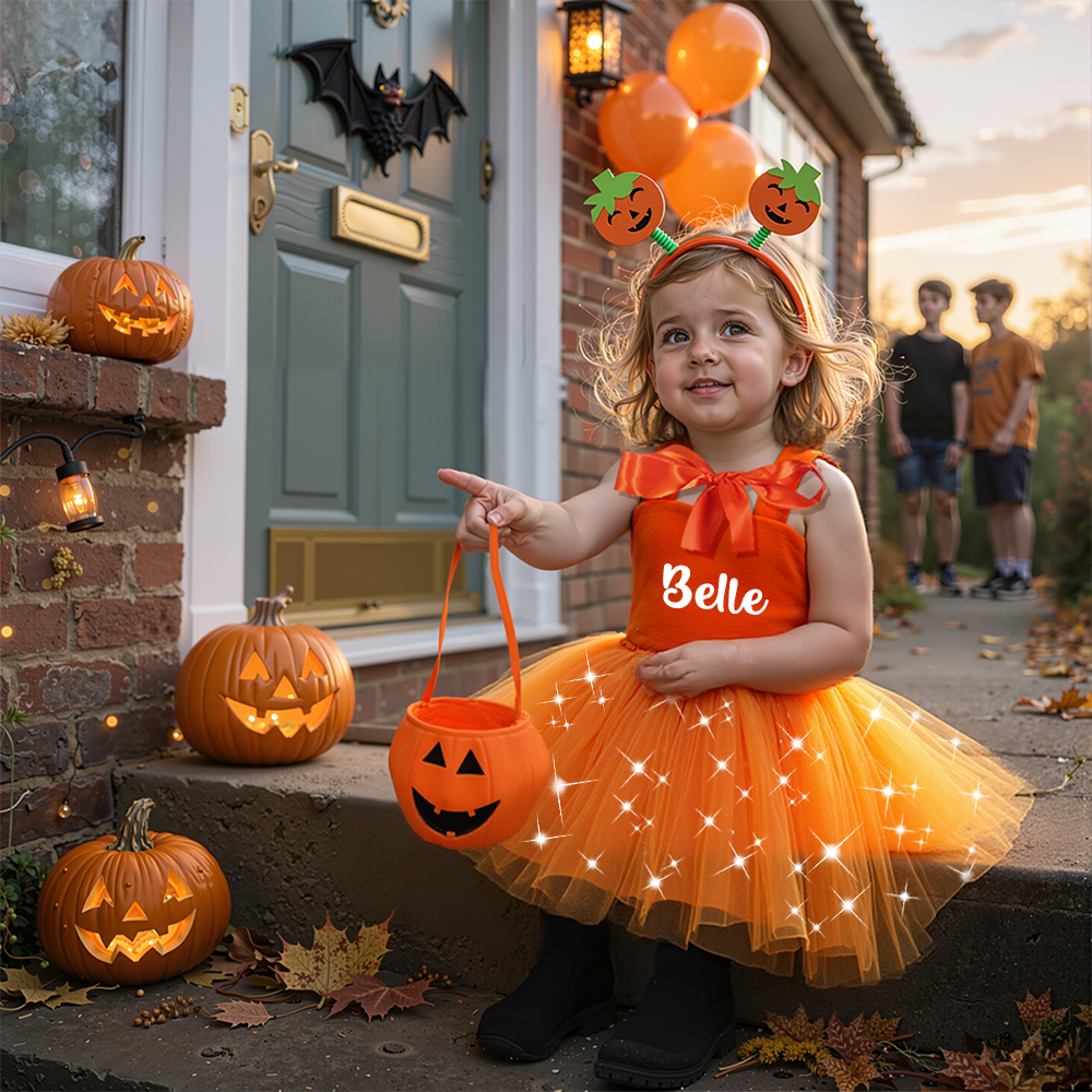 Personalized 3Pcs Girl Halloween Pumpkin Led Dress| YESHalloween06