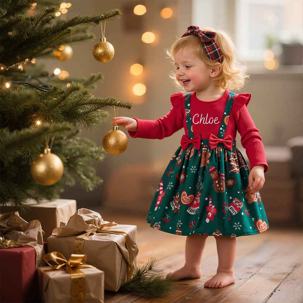 Personalized Girl Christmas Cute Bow Dress|YESMC02