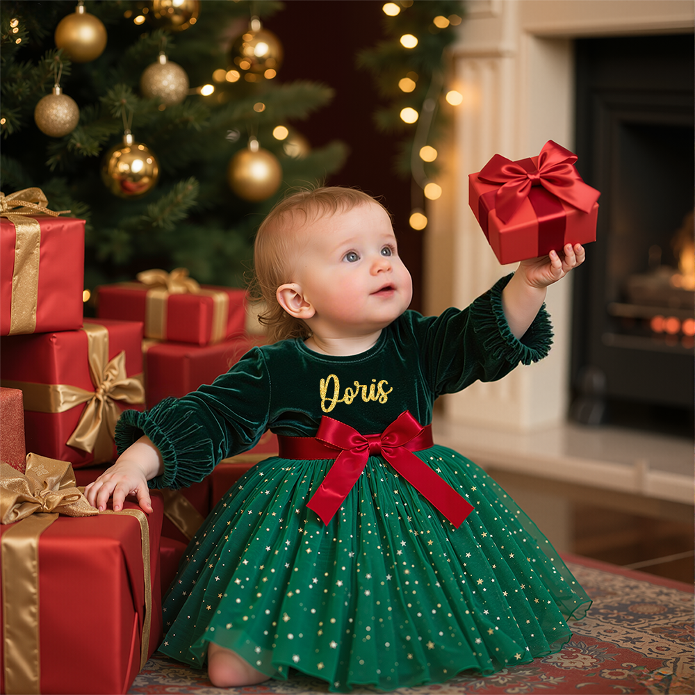 Personalized Girl Christmas Cute Bow Dress|YESMC03