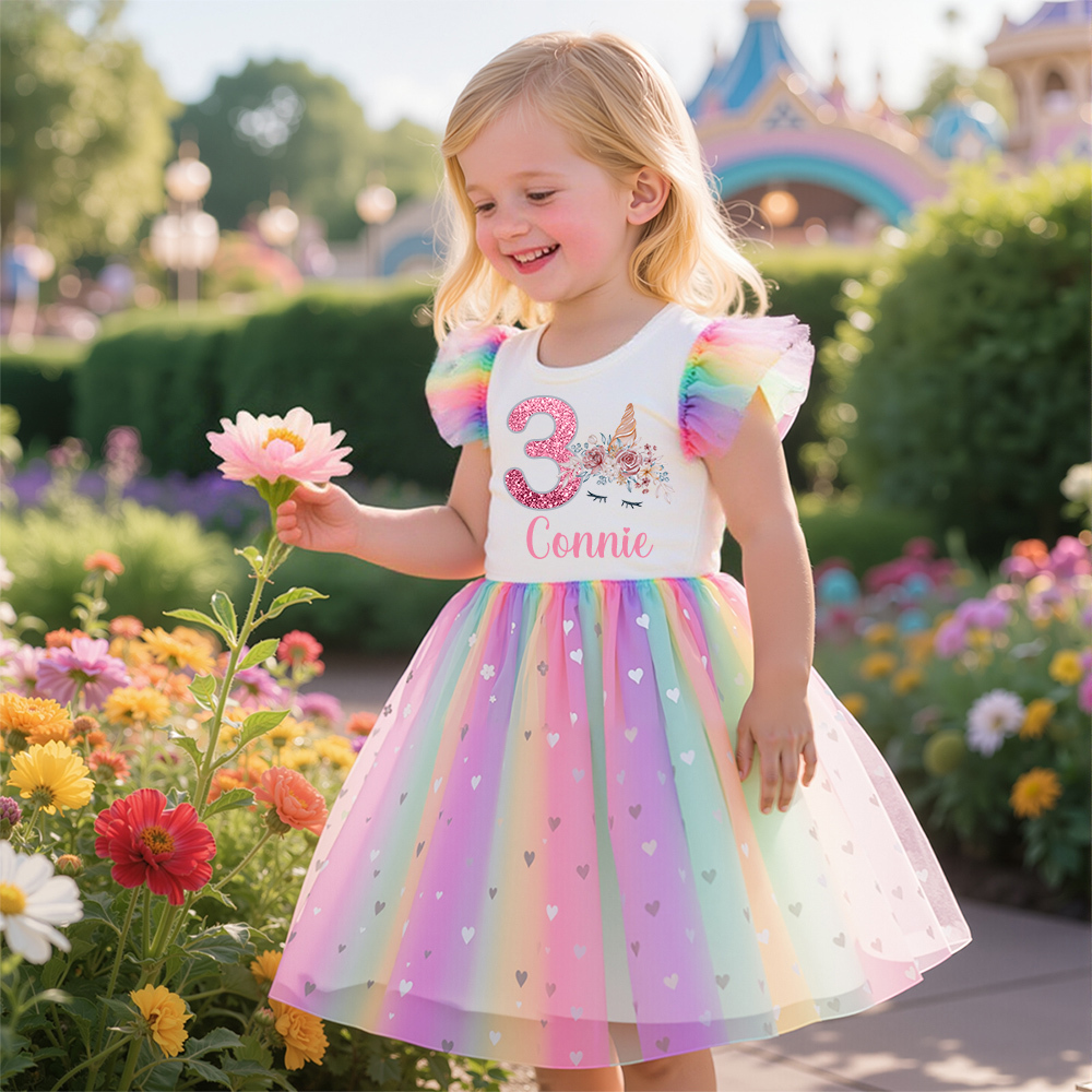 Personalized Girl Birthday Rainbow Mesh Cake Dress| Dress27