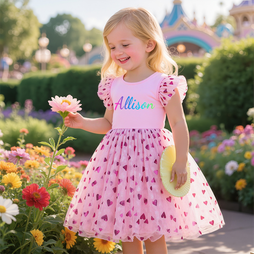 Personalized Girl Birthday Pink Heart Mesh Cake Dress| Dress28