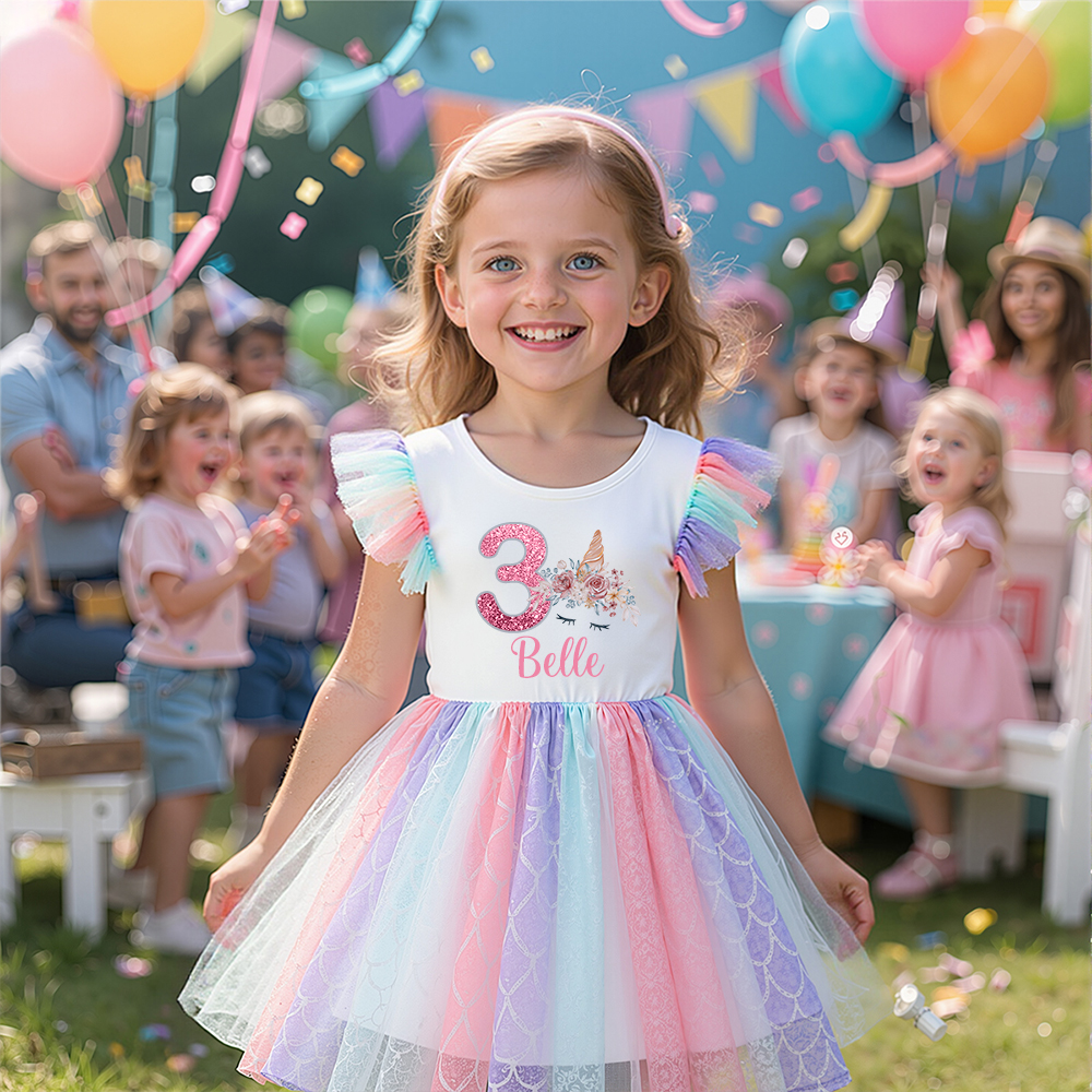 Personalized Girl Birthday Rainbow Mesh Cake Dress| Dress29
