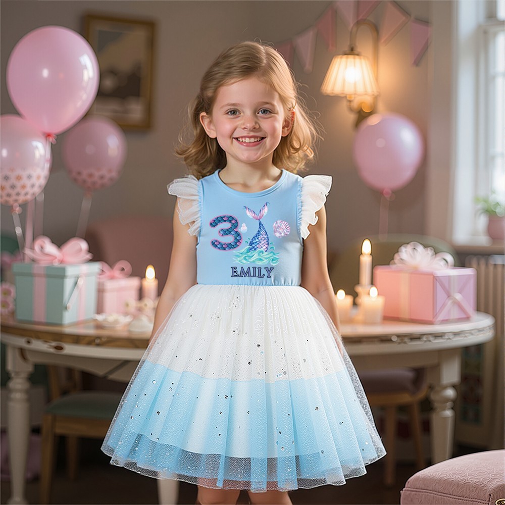Personalized Girl Birthday Blue Mesh Cake Dress| Dress30