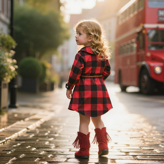 Personalized Girl Red Plaid Print Long Sleeves Shirt Dress With Belt| Cloth244