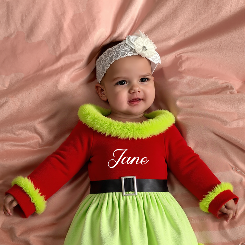 Personalized Girl Christmas  Baby Velvet Dress With Headband|YESMC11