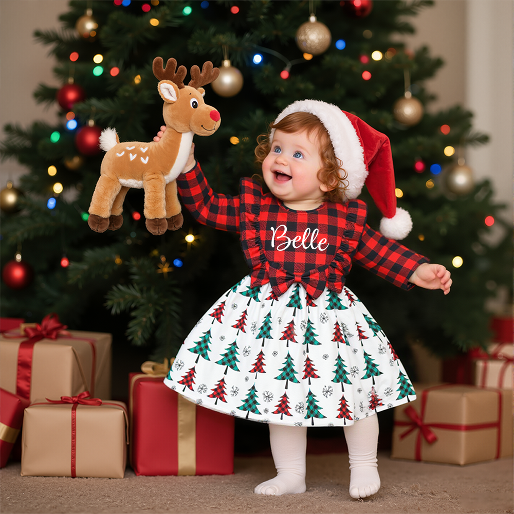 Personalized Girl Christmas Tree Grid Dress|YESMC17