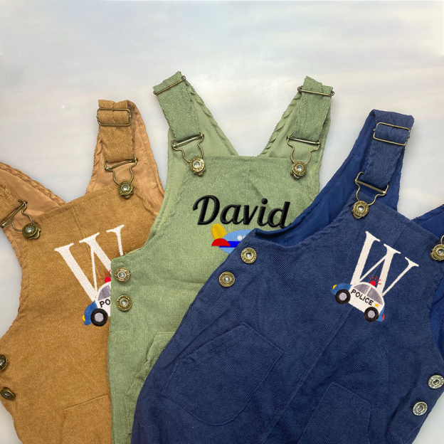 Personalized Embroidery Corduroy Baby Suspenders Jumpsuit | CWBaby387