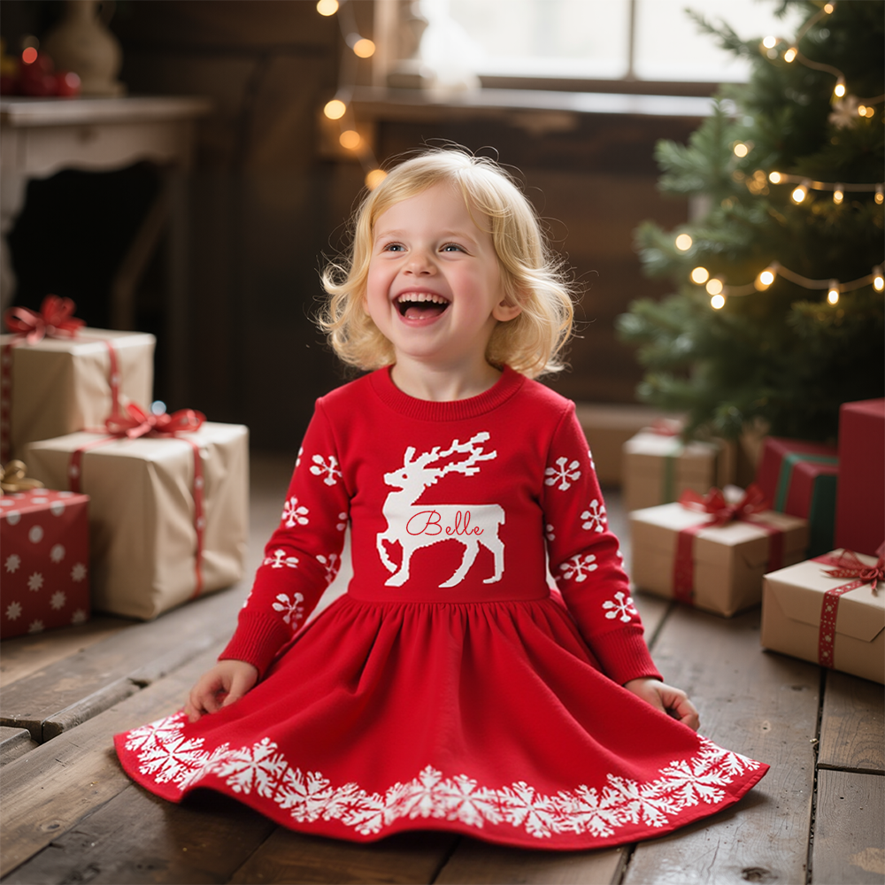 Personalized Girl Christmas Sweater Deer Dresst| YESMC21