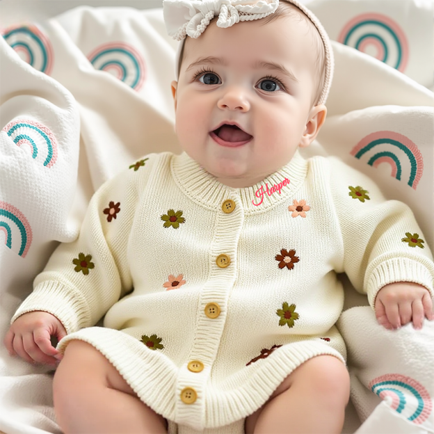 Personalized Baby Hand Embroidered Flower Cardigan| BBcloth100
