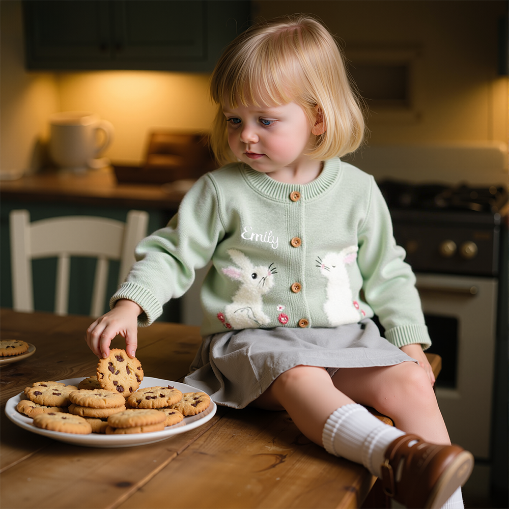 Personalized Girl Hand Embroidered Bunny Cardigan| Cloth247
