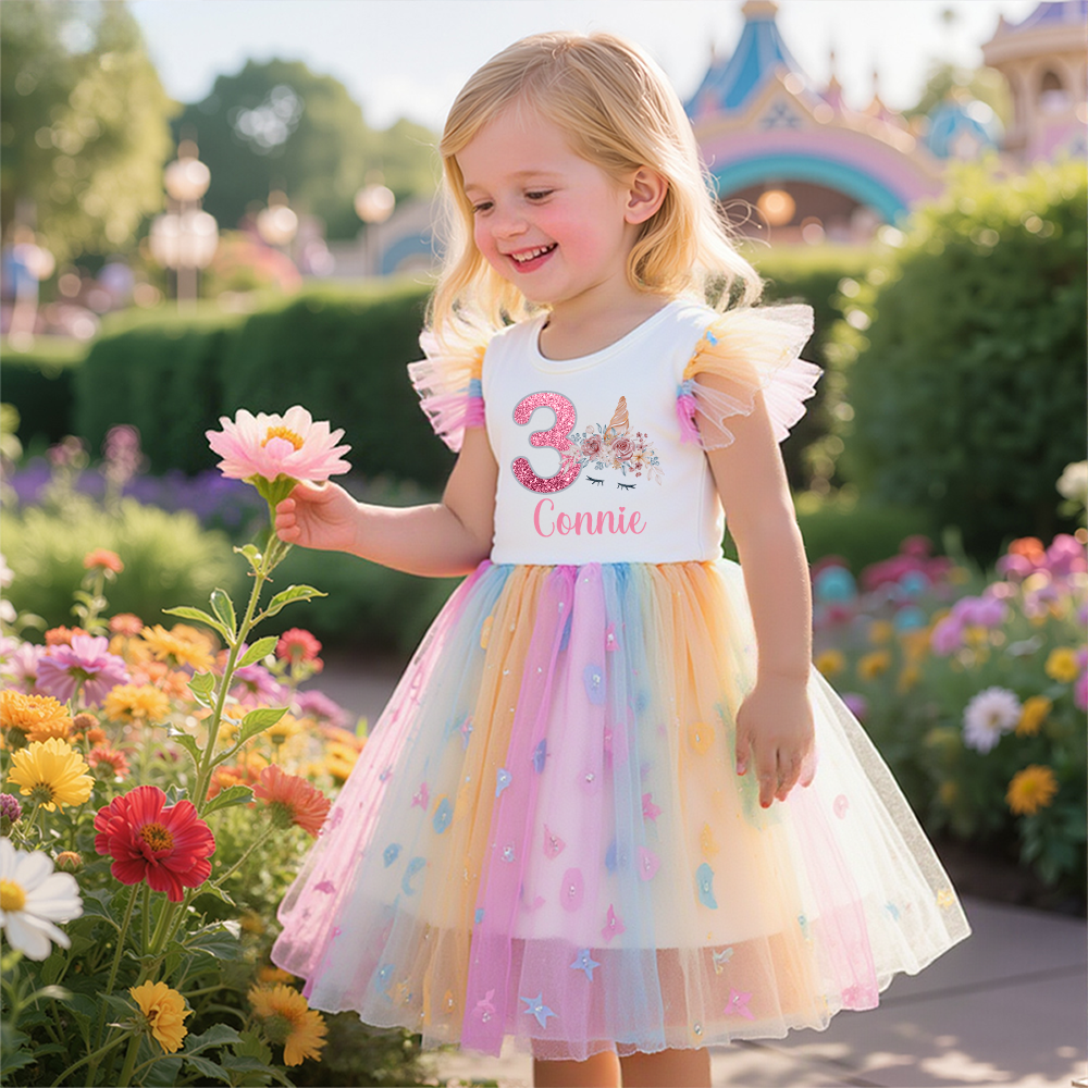 Personalized Girl Birthday Rainbow Mesh Cake Dress| Dress31