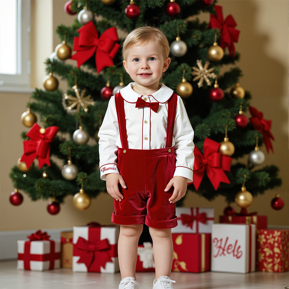 Personalized  Baby Boy Christmas Velvet Outfit| YESMC23