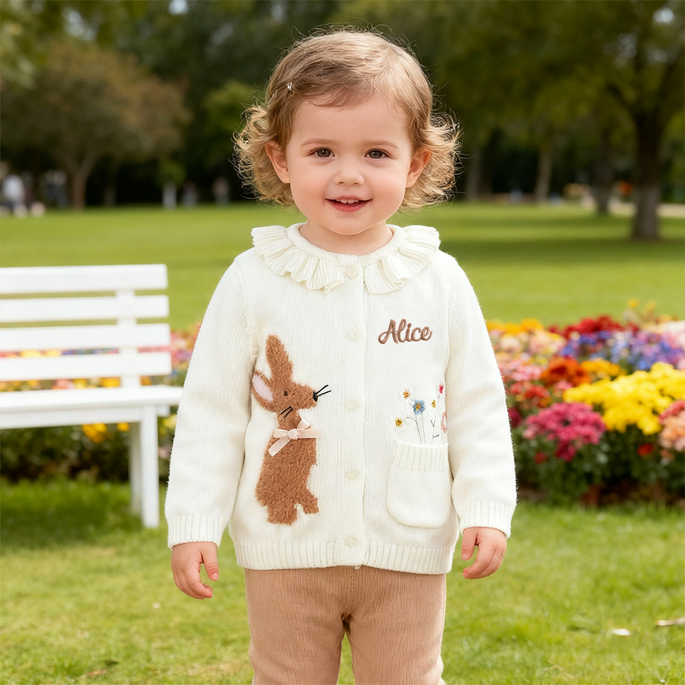 Personalized Girl Embroidered Bunny Cardigan| Cloth248