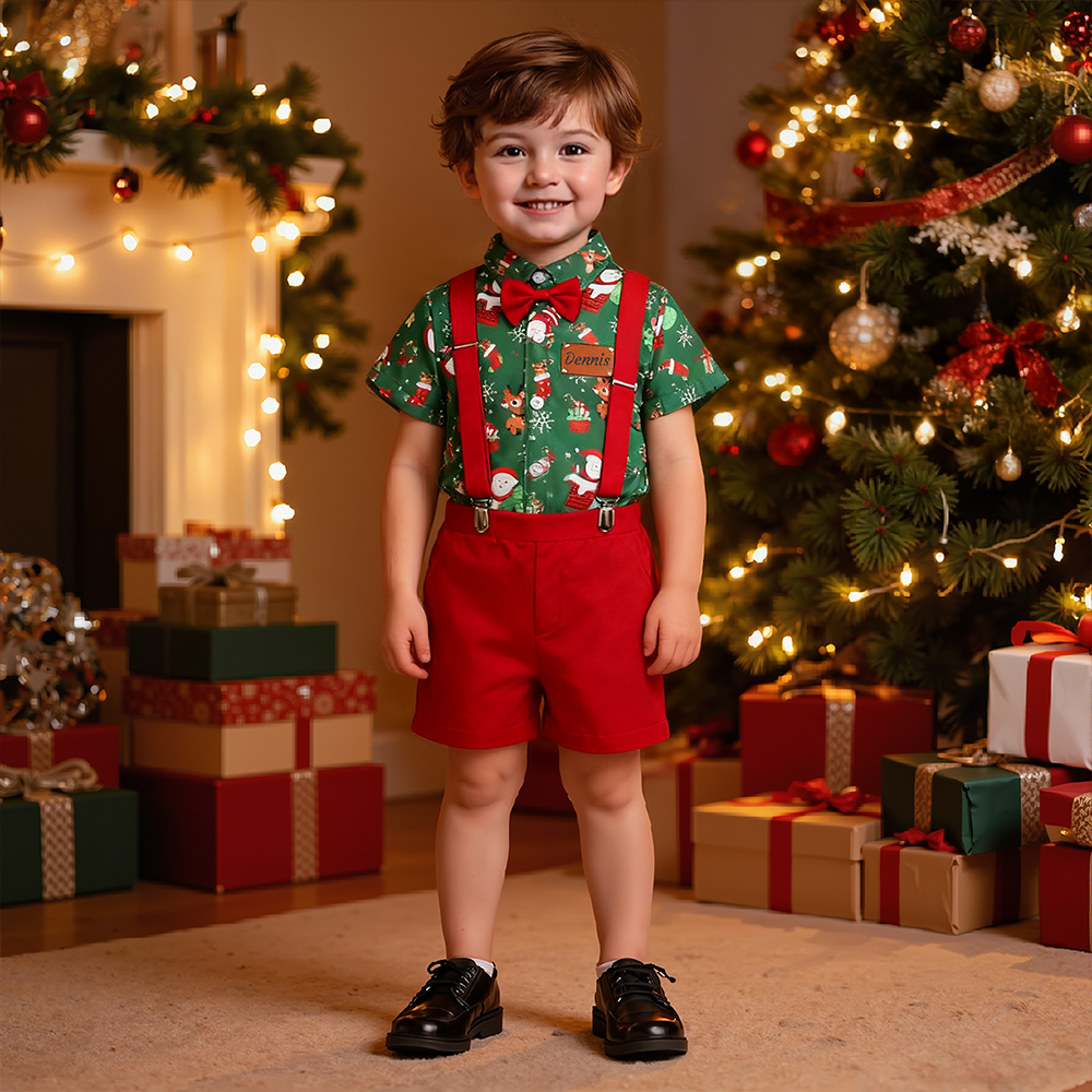 Personalized Leather Patch Boy Christmas Retro Outfit| YESMC26