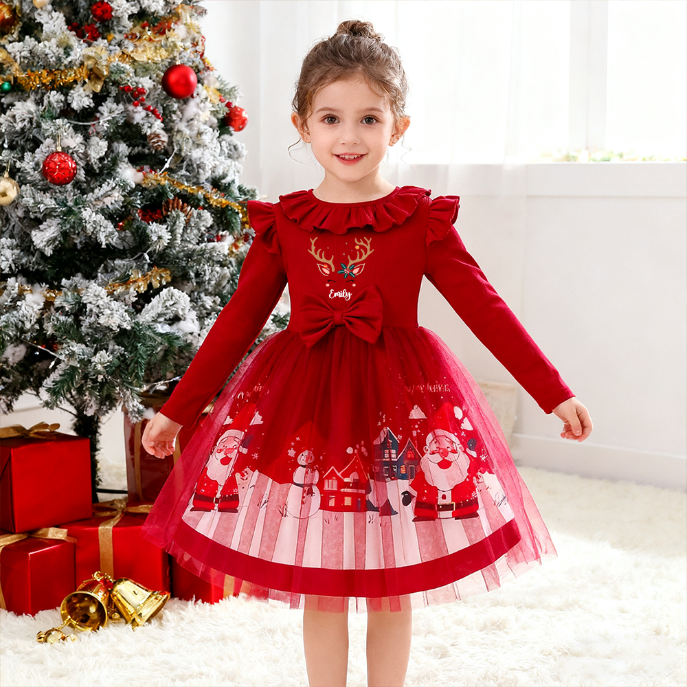 Personalized Girl Christmas Santa Tulle Dress| Dress3301