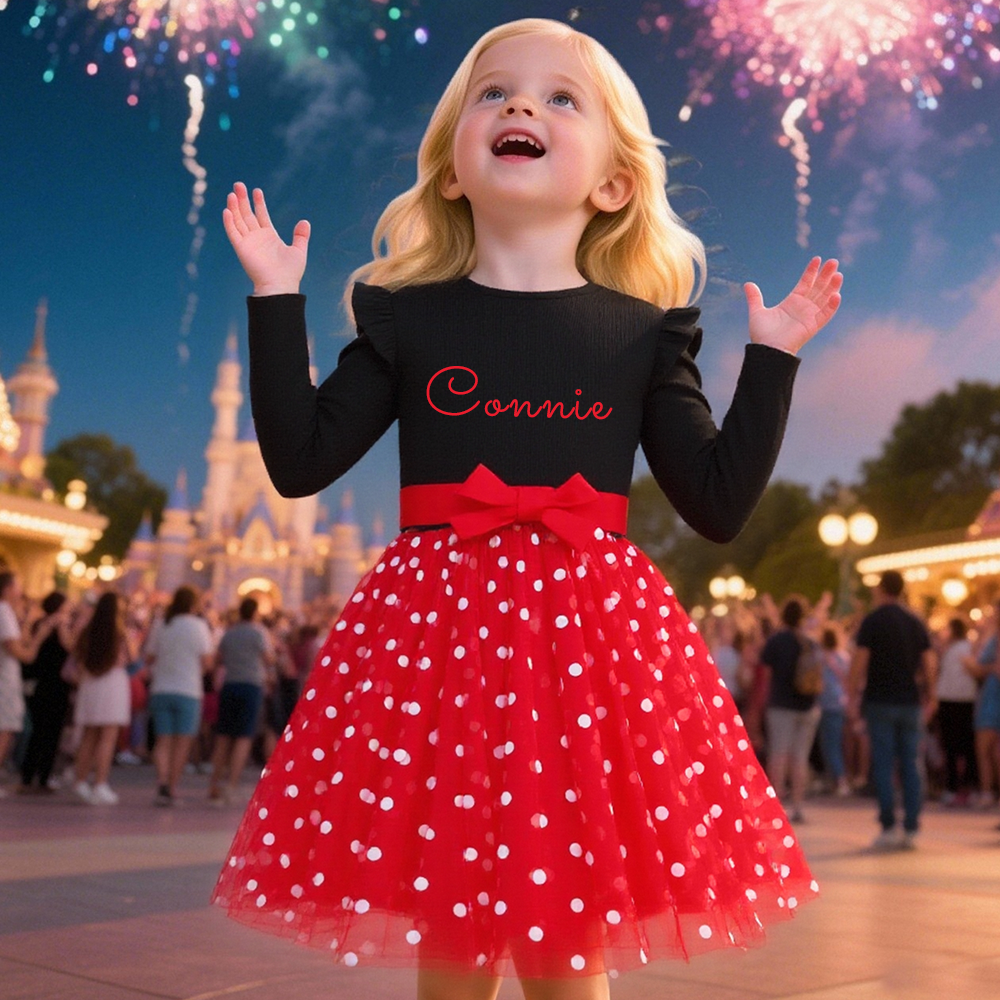 Personalized Girl Polka Dot Tulle with Bow Dress| Dress32