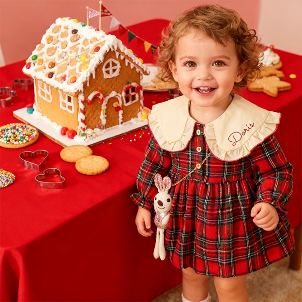 Personalized Baby Girl Peter Pan Collar Dress With Bunny Bag| YESMC28