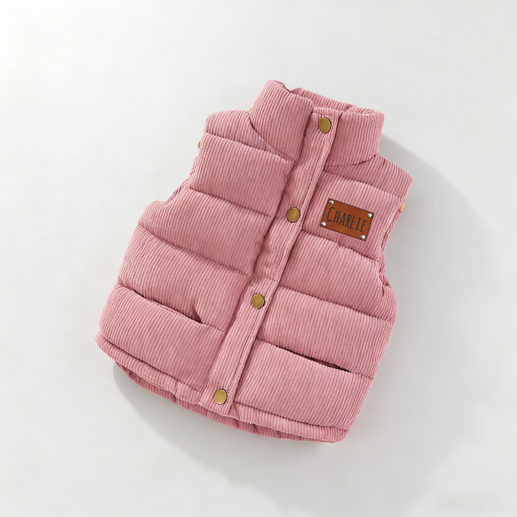 Personalized Kid Leather Patch Corduroy Vest| Cloth253