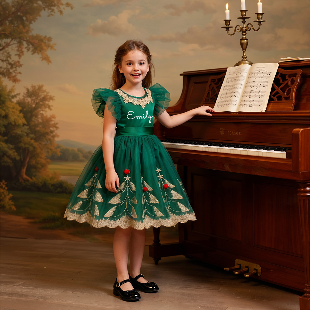 Personalized Girl Green Christmas Tutu Dress| YESMC35