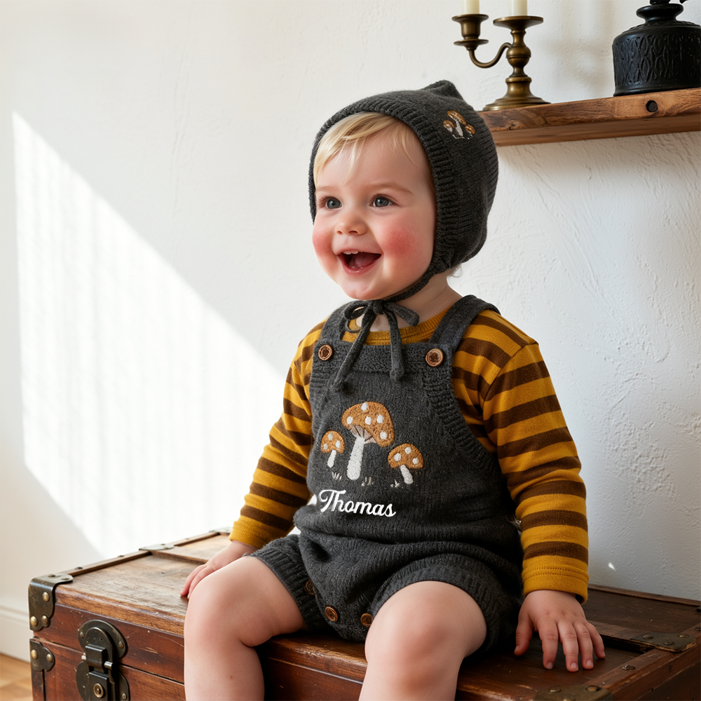 Personalized Baby Embroidered Knitted Romper with Hat| BBcloth109