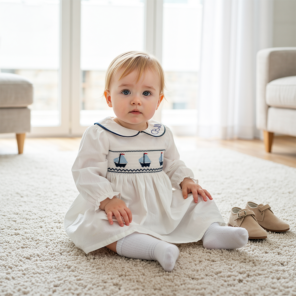 Personalized Girl Long Sleeve Sailboat Dress| Dress39
