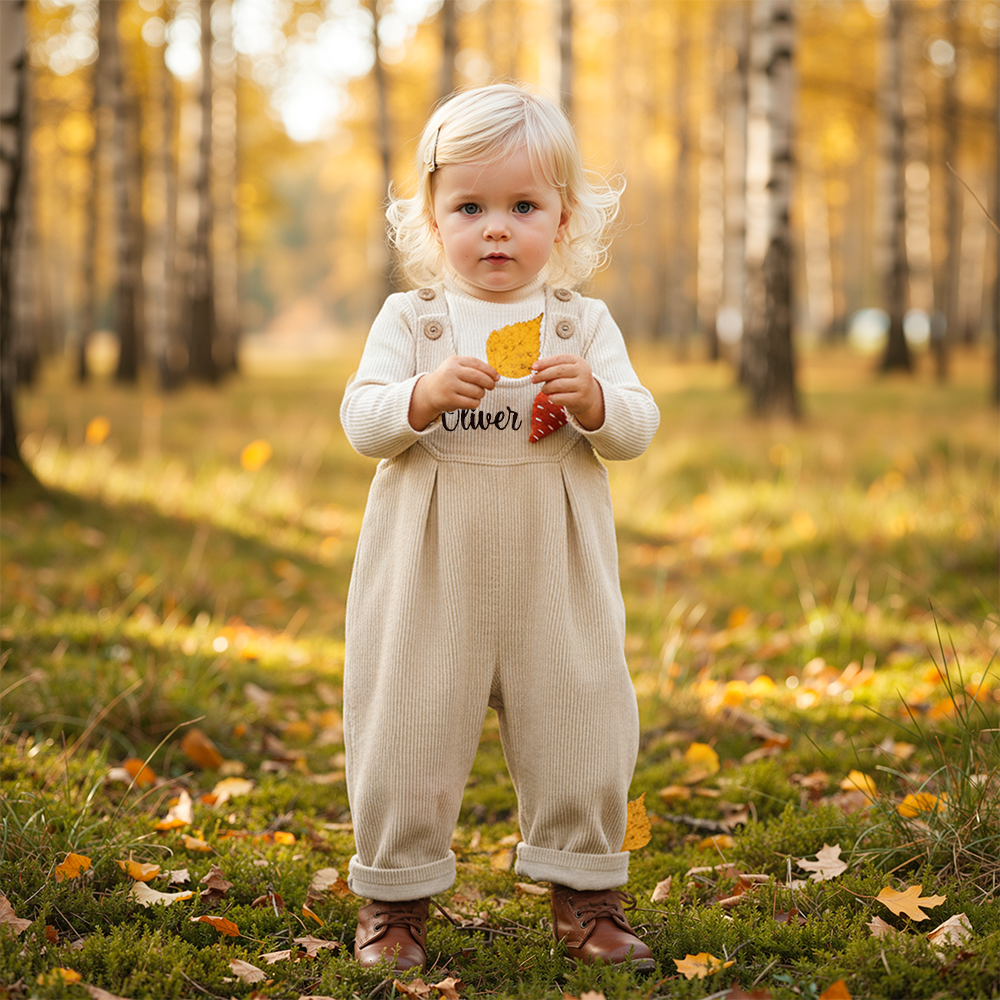 Personalized Kids Embroidered Corduroy Overalls| Pants26