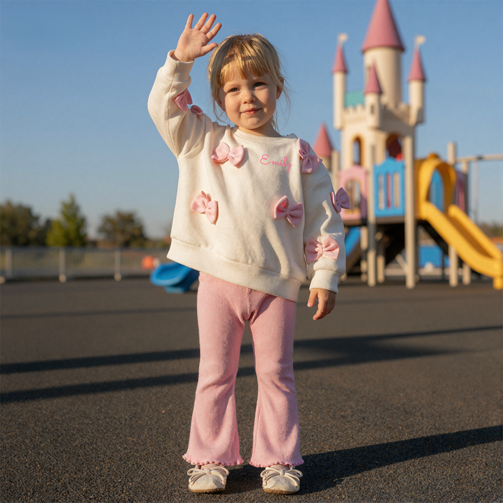 Personalized Baby Girl Casual Bow Sweatshirt and Pants Set| BBcloth115