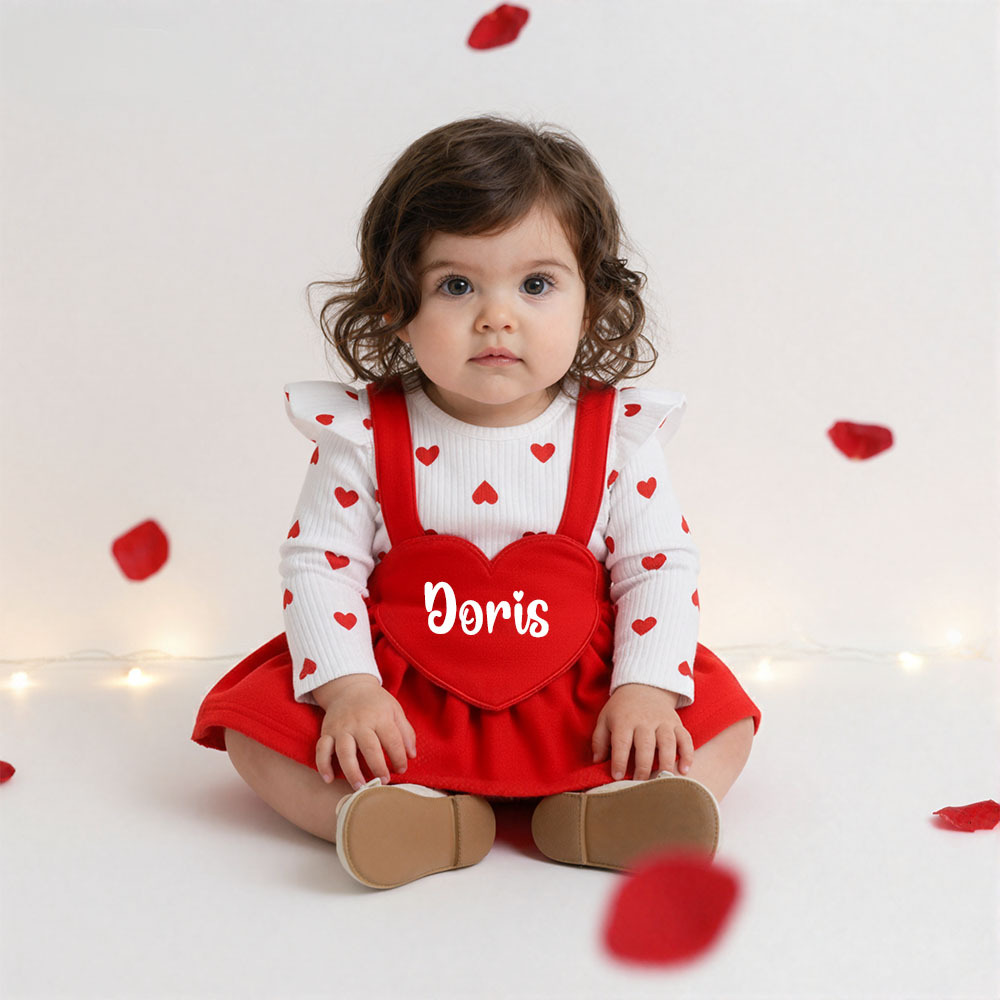 Personalized Baby Girl Heart Suspender Dress Set| YESVal01