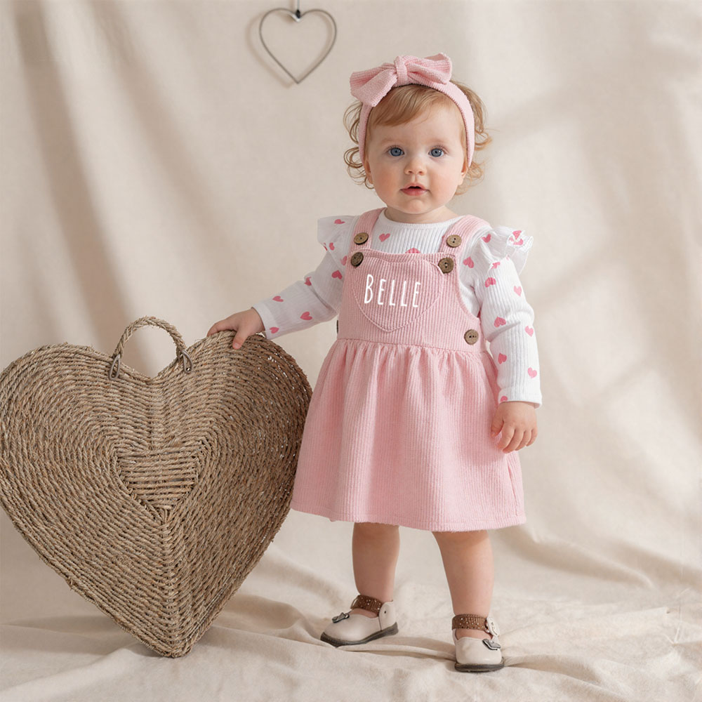 Personalized Baby Girl Heart Suspender Dress Set| YESVal02
