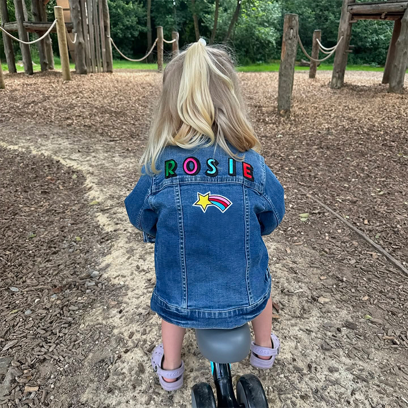 Personalized Kids Hand Patch Rainbow Denim Jacket| Cloth262
